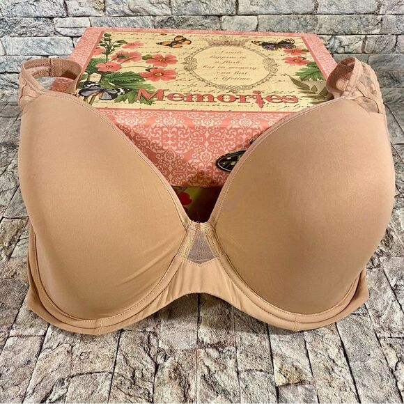 Paramour Amaranth Tan Plush T-Shirt Bra Sheer Details Size 36DDD - Picture 1 of 6